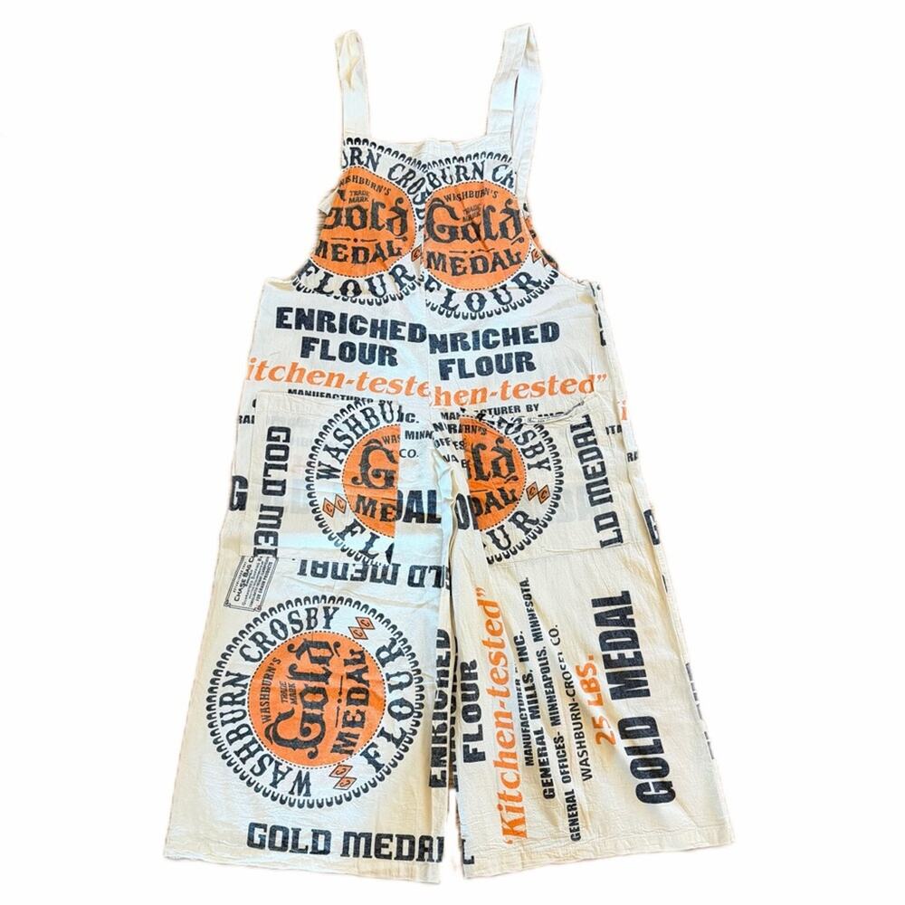 Vintage Sack overalls gold medal flour cotton wide leg
